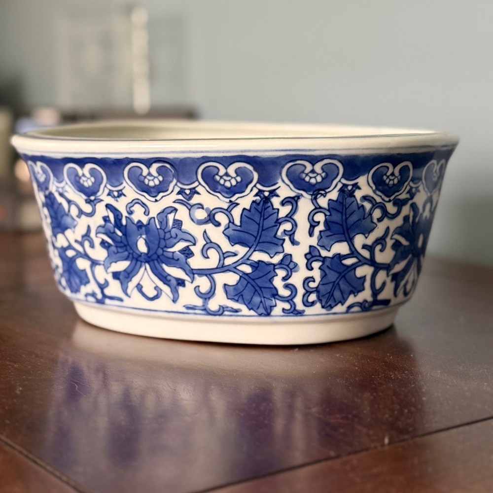 Blue and White Chinoiserie Ceramic Bowl